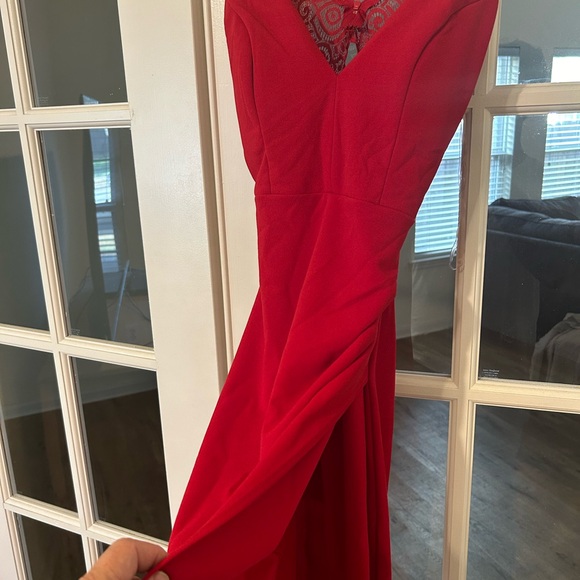 Women’s red formal dress size medium spaghetti strap high slit Emerald Sundae. - Picture 3 of 10